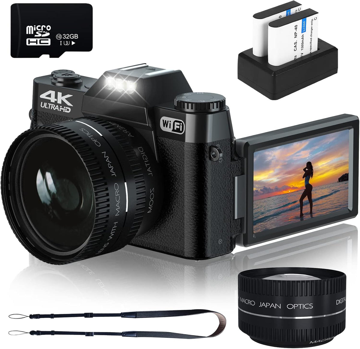 4K Digital Camera with WiFi, 16X Digital Zoom, 32GB SD Card K939884