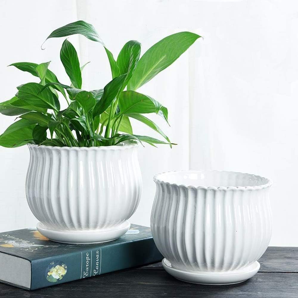 Ceramic Flower Plant Pots with Saucer, Set of 3 in Different Sizes A501319