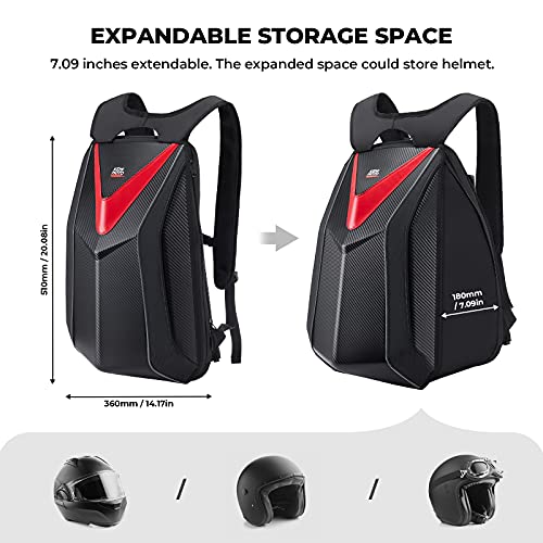 Motorcycle Backpack Hardshell Helmet Backpack Expandable Large Capacity Riding Bag Water Resistant Lightweight B424