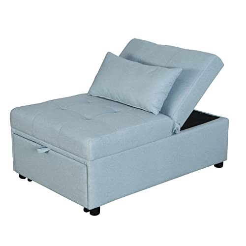 Green Sleeper Chair Sofa Bed with Adjustable Backrest and Lumbar Pillow X8869