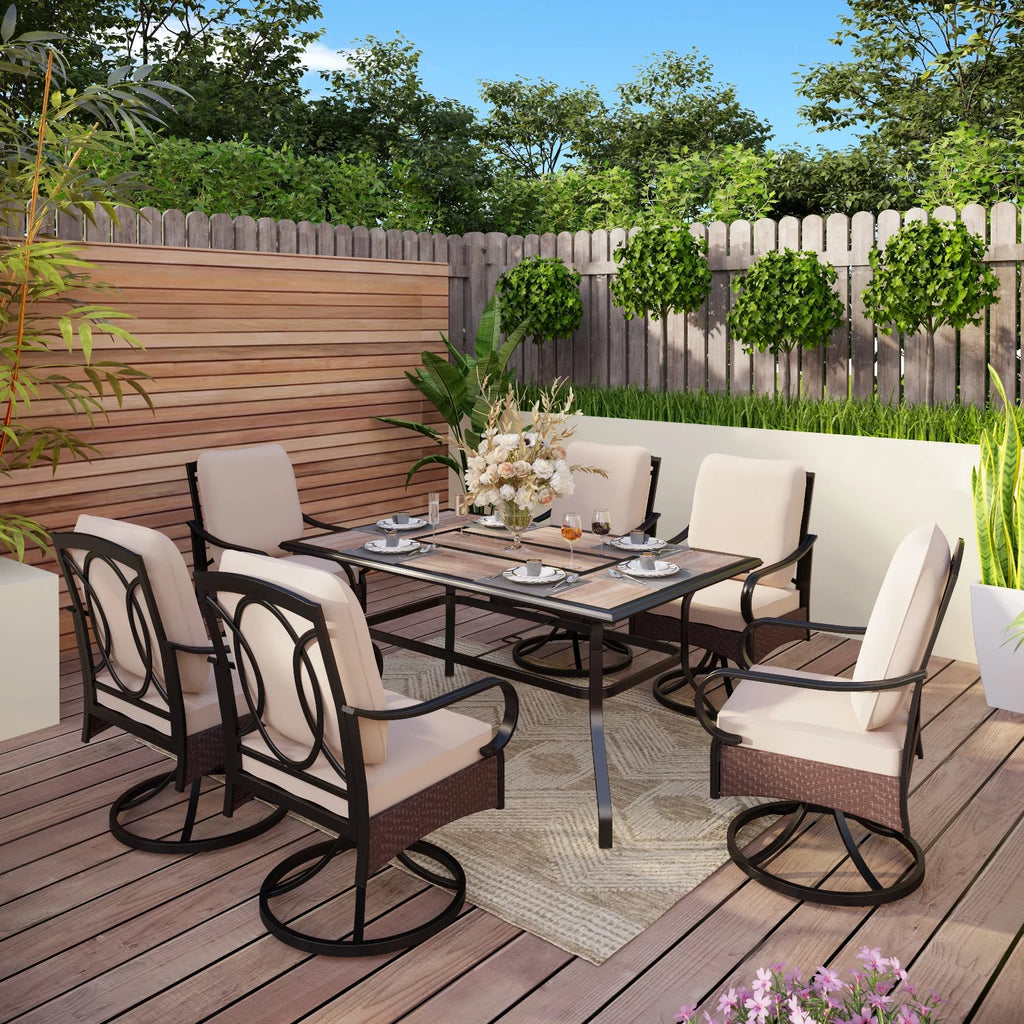 7/8-Piece Patio Dining Set with Swivel Chairs and Umbrella F333