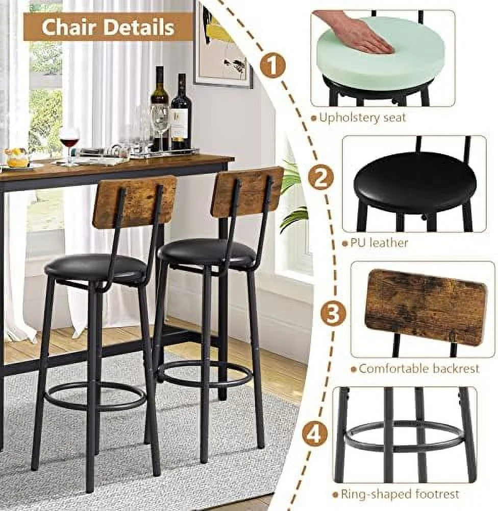 Counter Height Table and Chairs Set for 3 Brown T1835