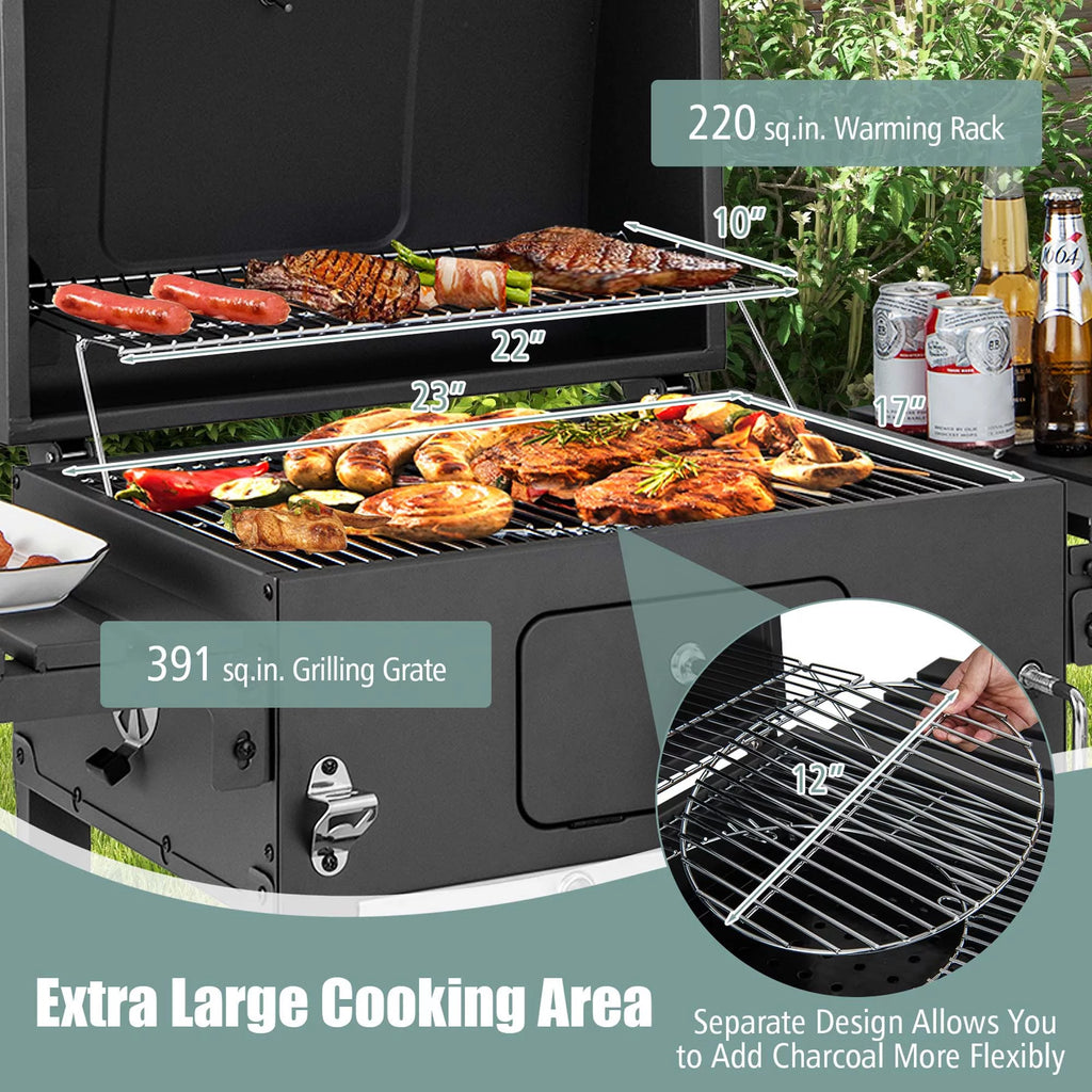 Outdoor Charcoal Grill with 2 Foldable Side Table T93905