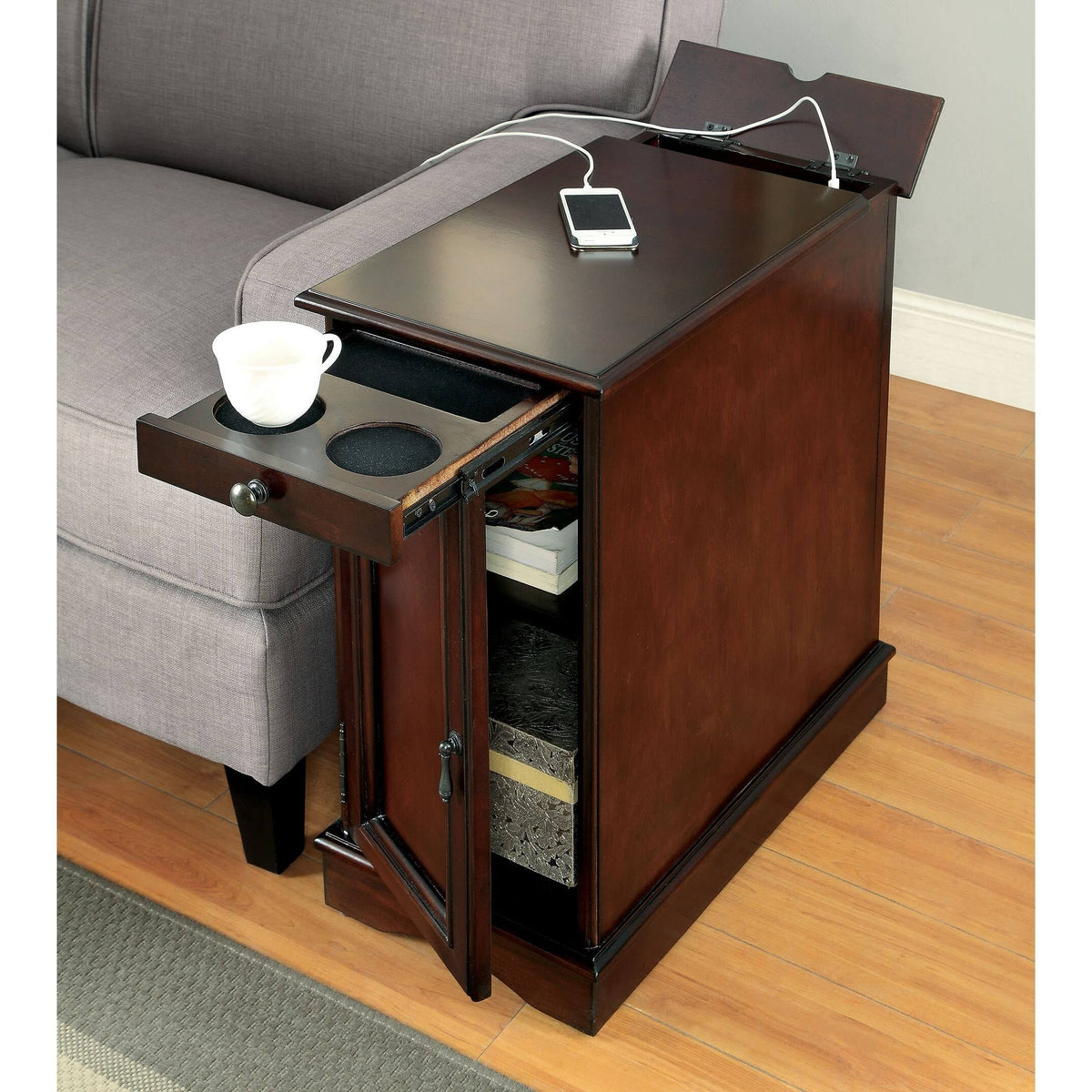 Cherry Side Table with USB J957