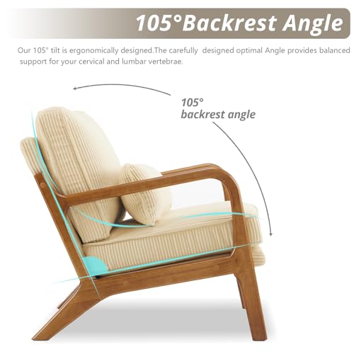 Beige Yellow Corduroy Accent Chair with Pillow U70003