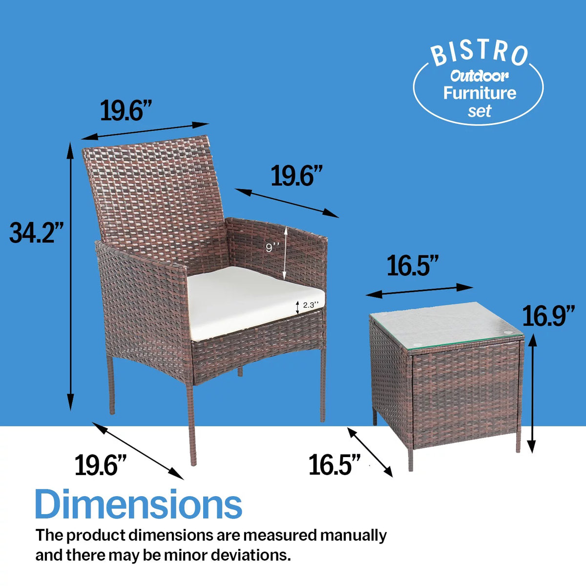 3 Piece Rattan Outdoor Furniture Set J983477