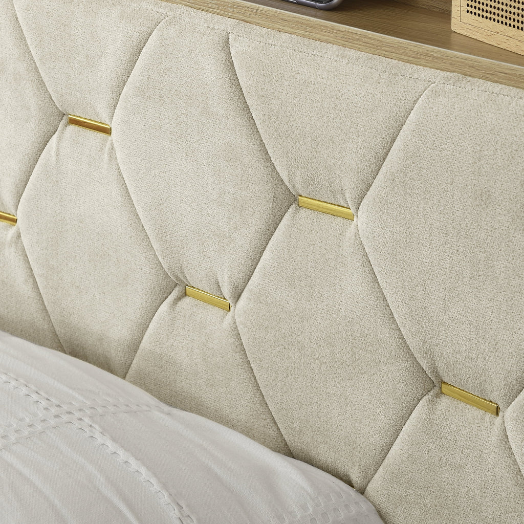 Upholstered Bed 160 x 200 cm with USB and Storage Headboard U648013