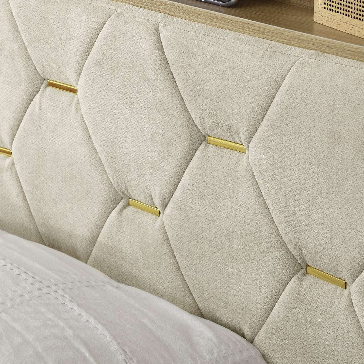Upholstered Bed 160 x 200 cm with USB and Storage Headboard U648013