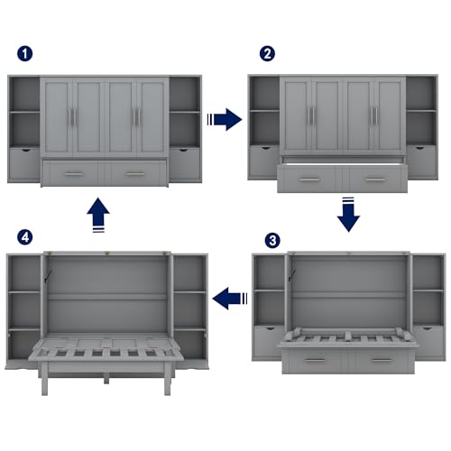 Queen Size Murphy Bed with Storage 2 Drawers and Shelves M93262