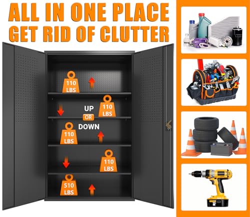 72 Inch Black Lockable Metal Storage Cabinet with Wheels H6383