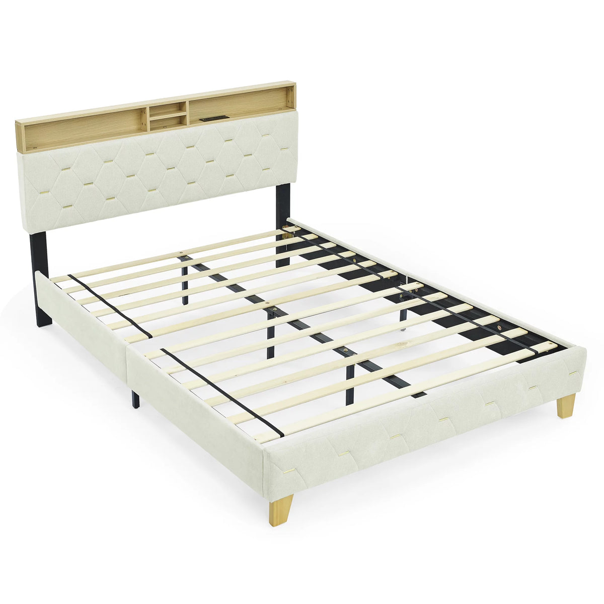 Upholstered Bed 160 x 200 cm with USB and Storage Headboard U648013