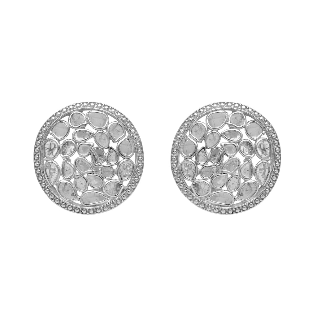 1.85 CTW Natural Diamond Polki Round Stud Earrings 925 Sterling Silver Platinum Plated S655922