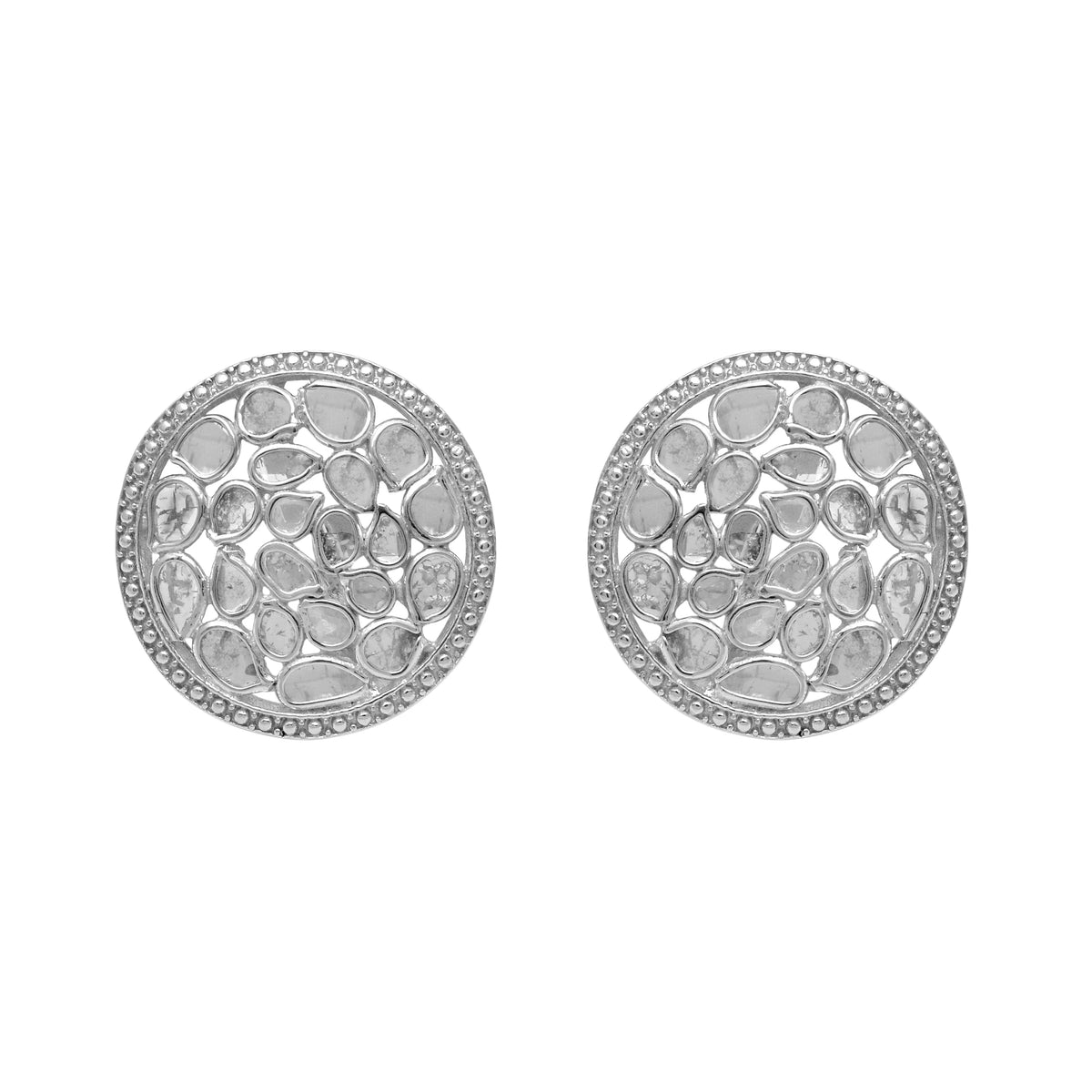 1.85 CTW Natural Diamond Polki Round Stud Earrings 925 Sterling Silver Platinum Plated S655922