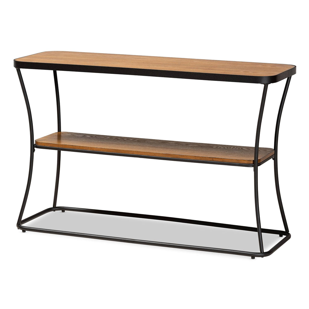 Rustic Industrial Walnut Brown Wood and Black Metal Console Table G9056