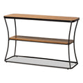 Rustic Industrial Walnut Brown Wood and Black Metal Console Table G9056