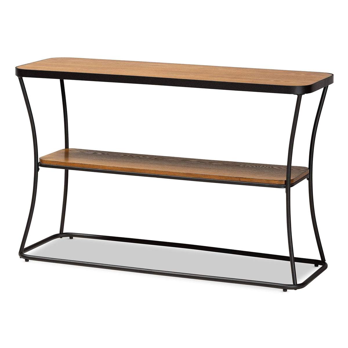 Rustic Industrial Walnut Brown Wood and Black Metal Console Table G9056