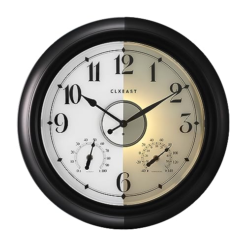 Illuminated Outdoor Clocks Waterproof 18 inch with Smart Sensor, Large Outdoor Clock with Thermometer & Hygrometer, Oil Rubbed Bronze Black Z769407