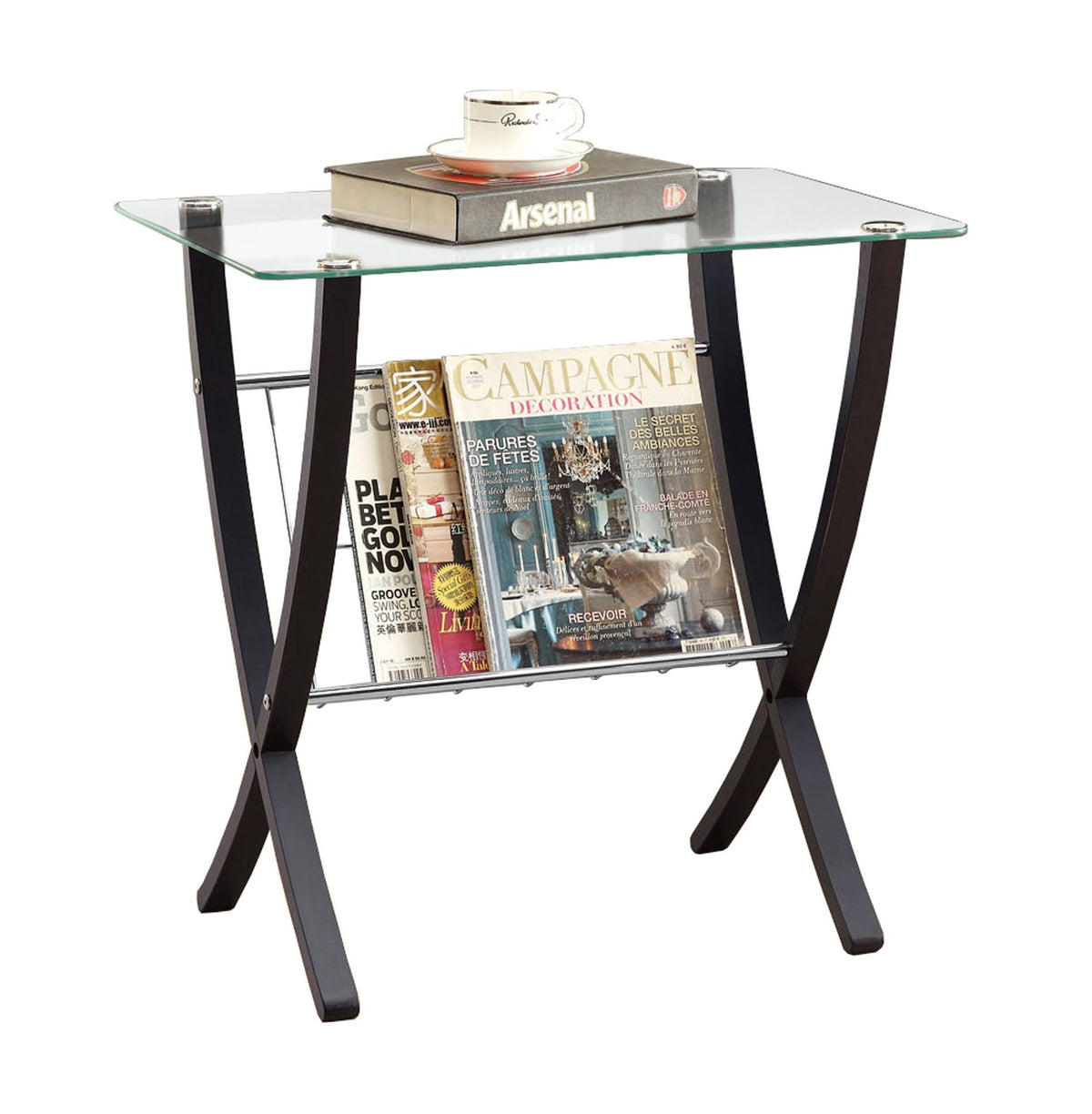 Cappuccino Bentwood Magazine Table with Tempered Glass N38168
