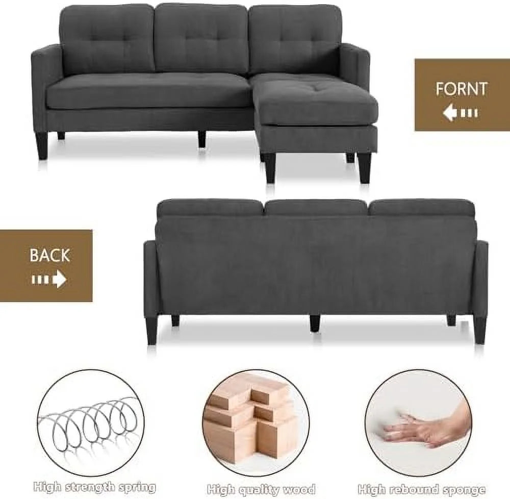 Convertible Sectional Sofa L Shaped Couch with Reversible Chaise Grey S598907