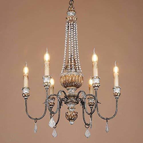 Retro Rustic 6-Light Wood Metal Crystal Chandelier T202659