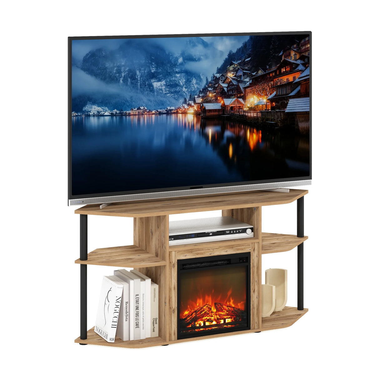 Flagstaff Oak/Black Corner Fireplace TV Entertainment Center for TV up to 55 Inch O705