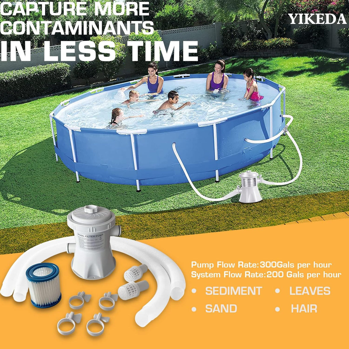 Ground Swimming Pool Filter Pump with Filter Cartridge, 300 GPH, Pack of 2 K814750