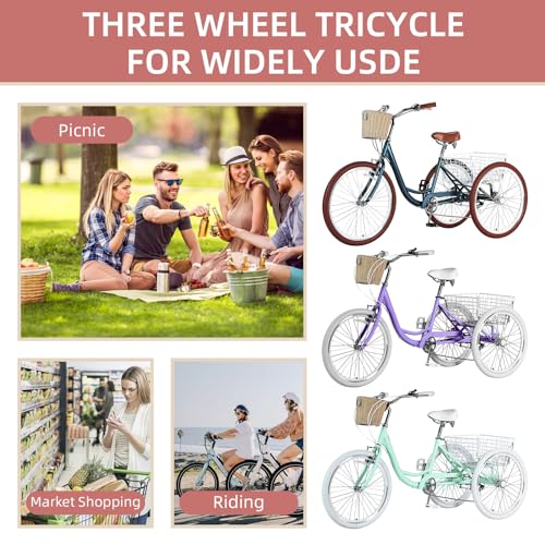 7 Speed 20/24/26 inch Three-Wheeled Bicycle with Basket Q82190