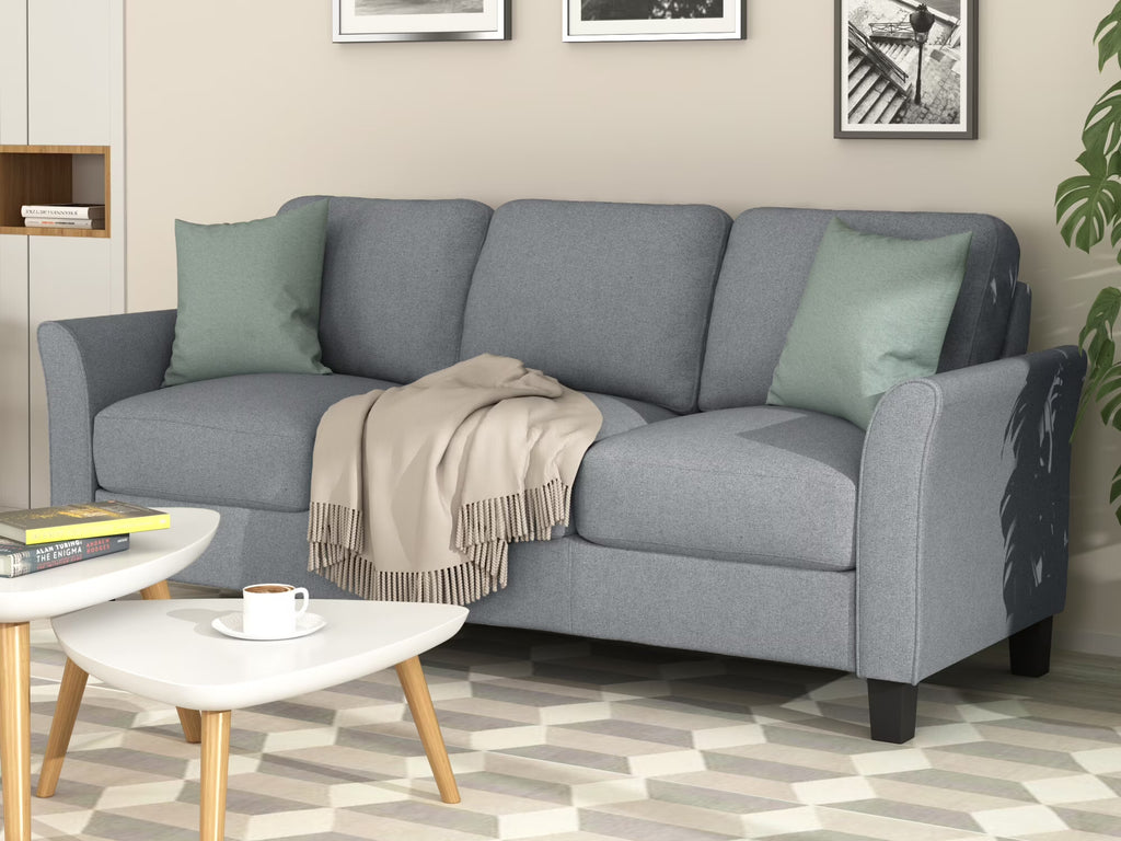 Gray Linen 3-Seat Sofa D420
