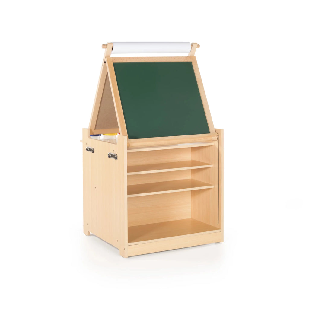 Folding Kids' Art Cart with Chalkboard, Whiteboard, Paper Roller, Paint Cups, and Storage Bins S183
