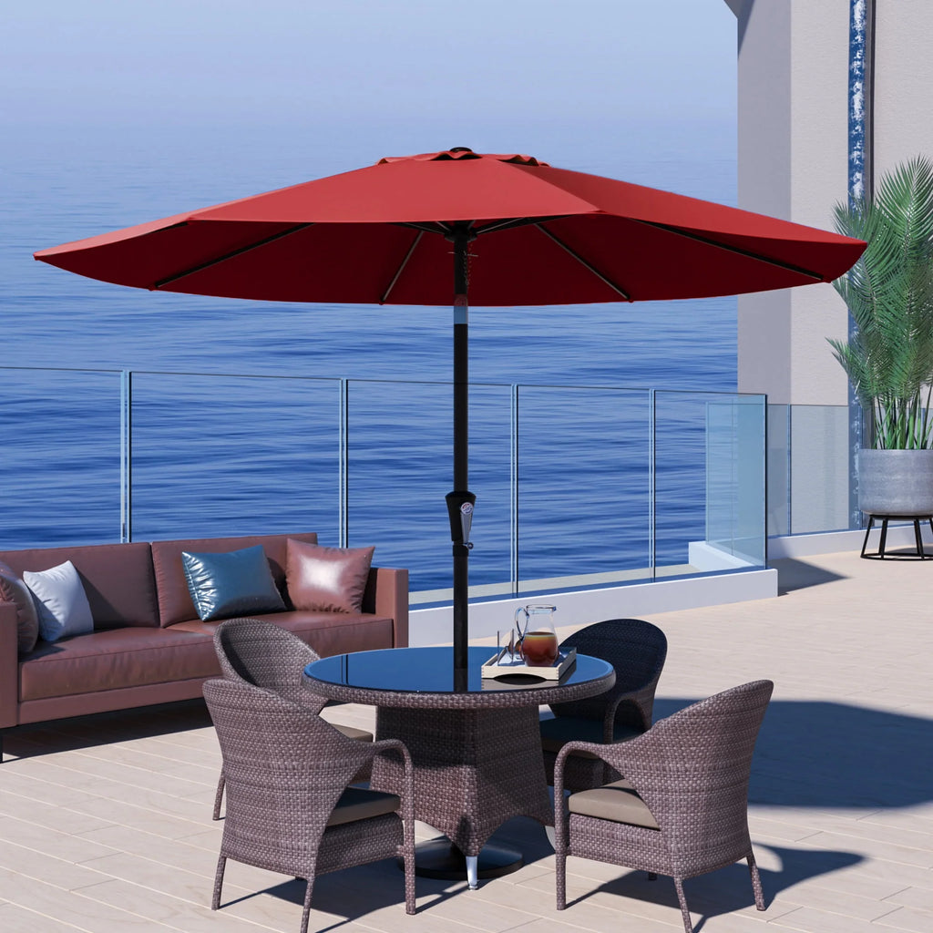 9' Outdoor Patio Umbrella with Push Button Tilt and Crank, Beige U9161