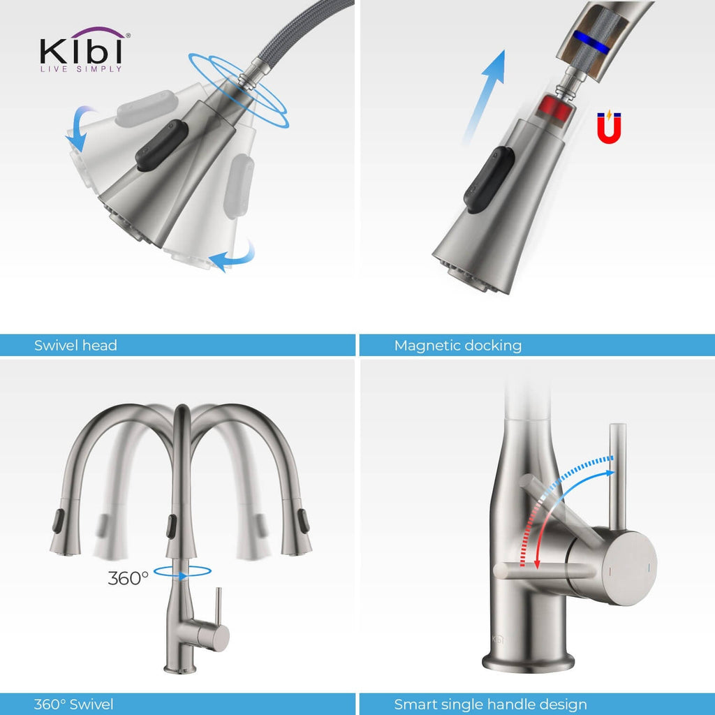 Chrome Pull Out Single Level Kitchen Faucet with Sprayer and Soap Dispenser X481