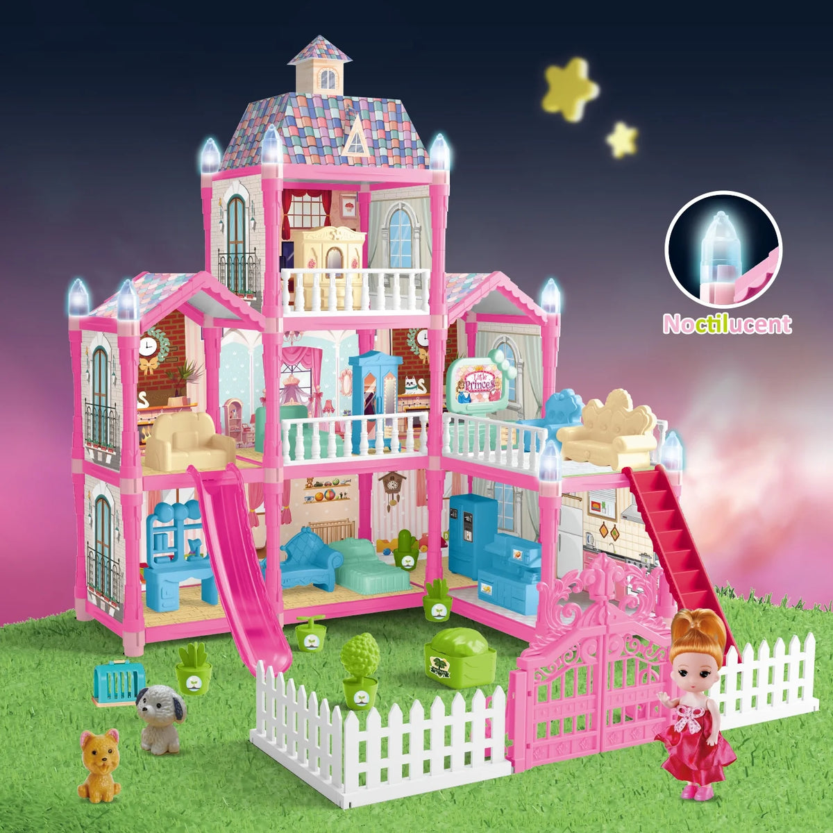 8 Rooms Dollhouse Kit with Furniture and Accessories 191 PCS F797