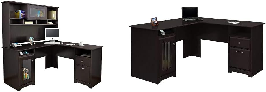 L Shaped Desk with Hutch in Espresso Oak T981002