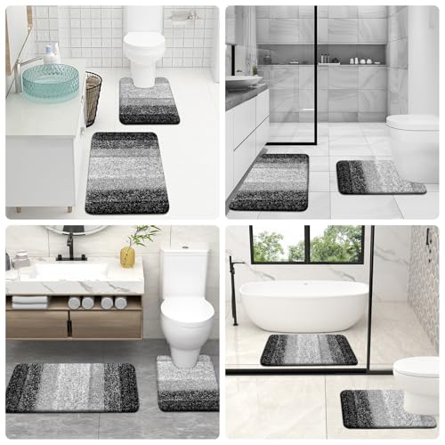 Grey U-Shaped Microfiber Toilet Bath Mat C9747