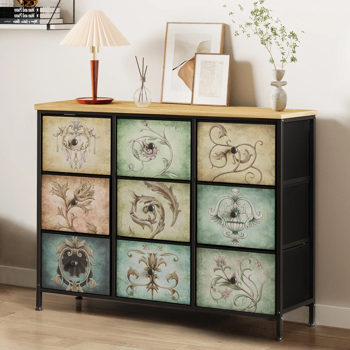9 Drawer Dresser with Steel Frame Wooden Top G883960