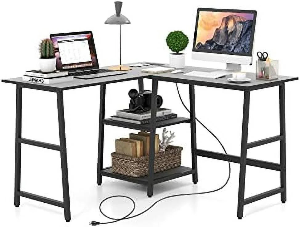 L Shaped Computer Desk with Outlets & USB Ports O4411