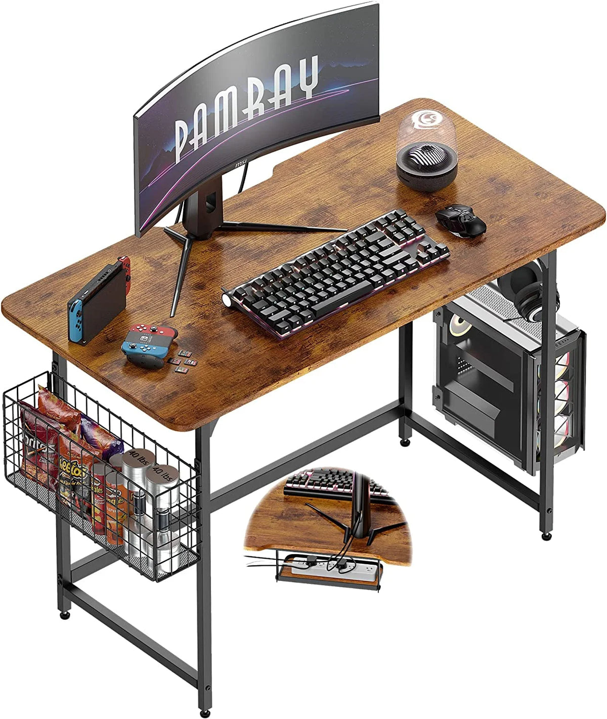40'' Rounded Corner Home Office Desk with Cable Management Black J69631