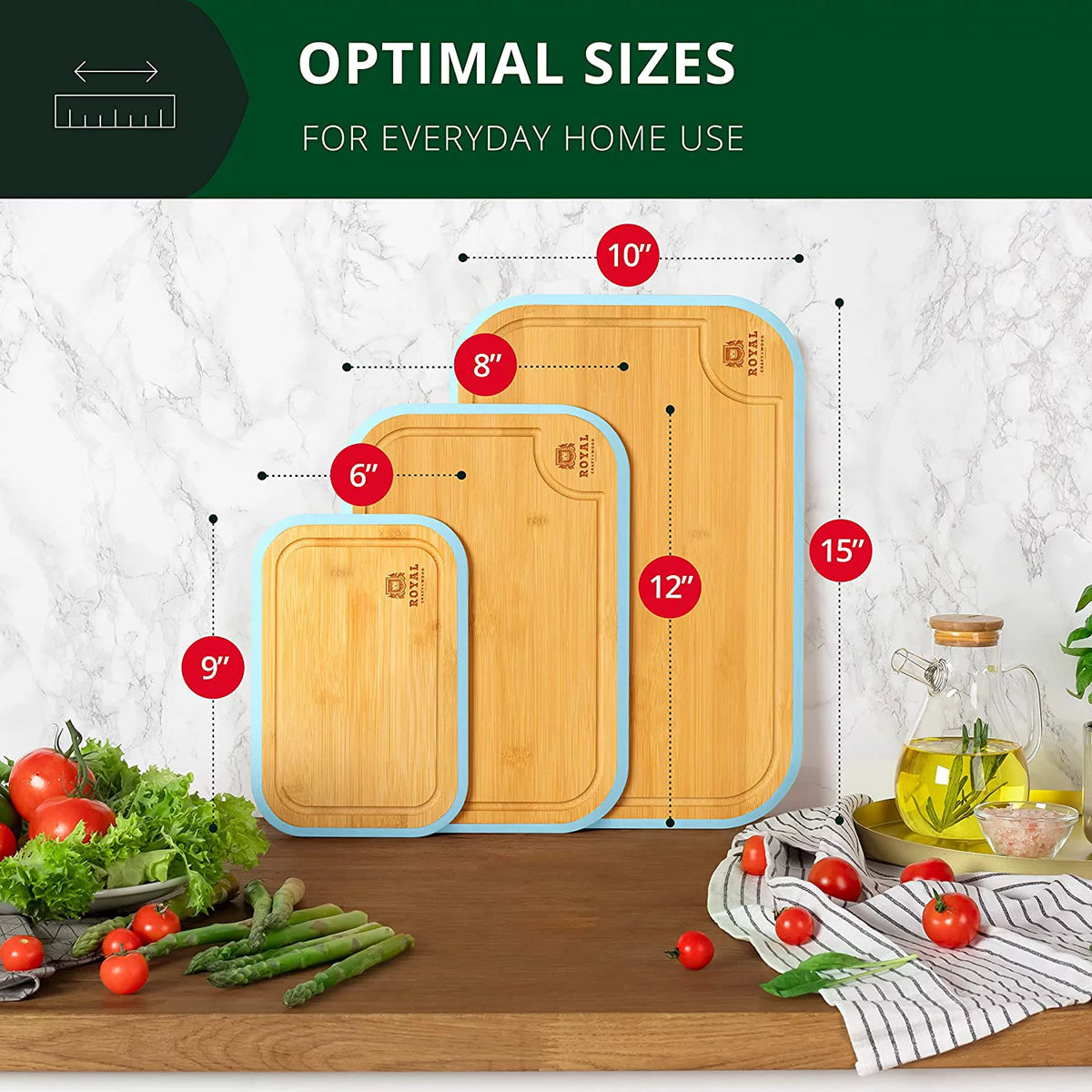 Bamboo Cutting Board with Juice Groove 3-Piece Set W31676