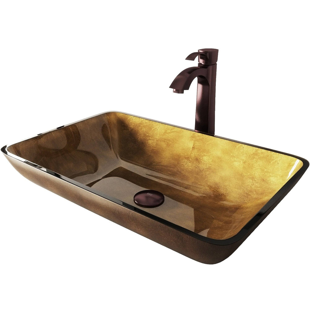 Bronze Rectangular Vessel Bathroom Sink with Faucet K97648