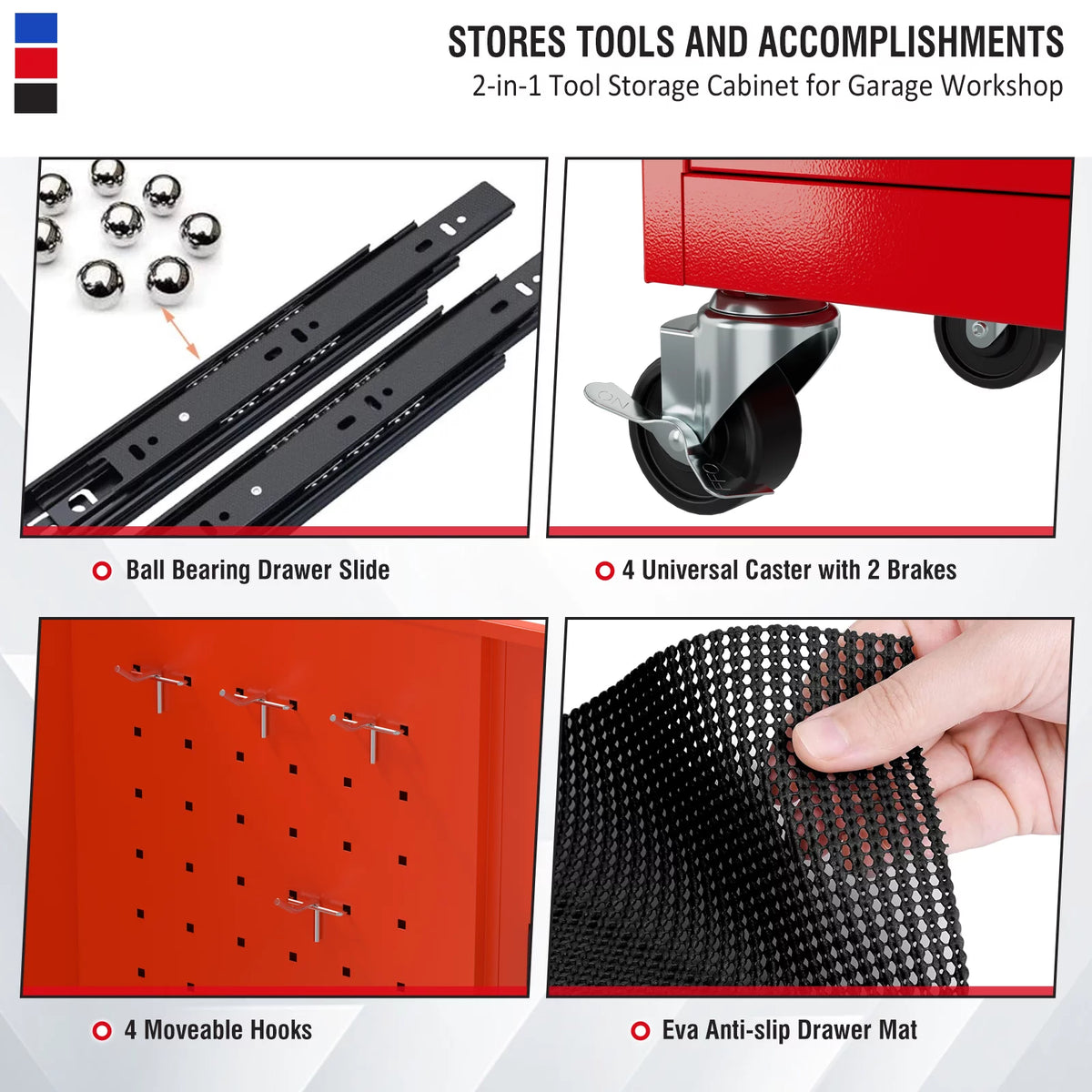 Red 5 Drawer Tool Storage Cabinet with Wheels and Lock E8591