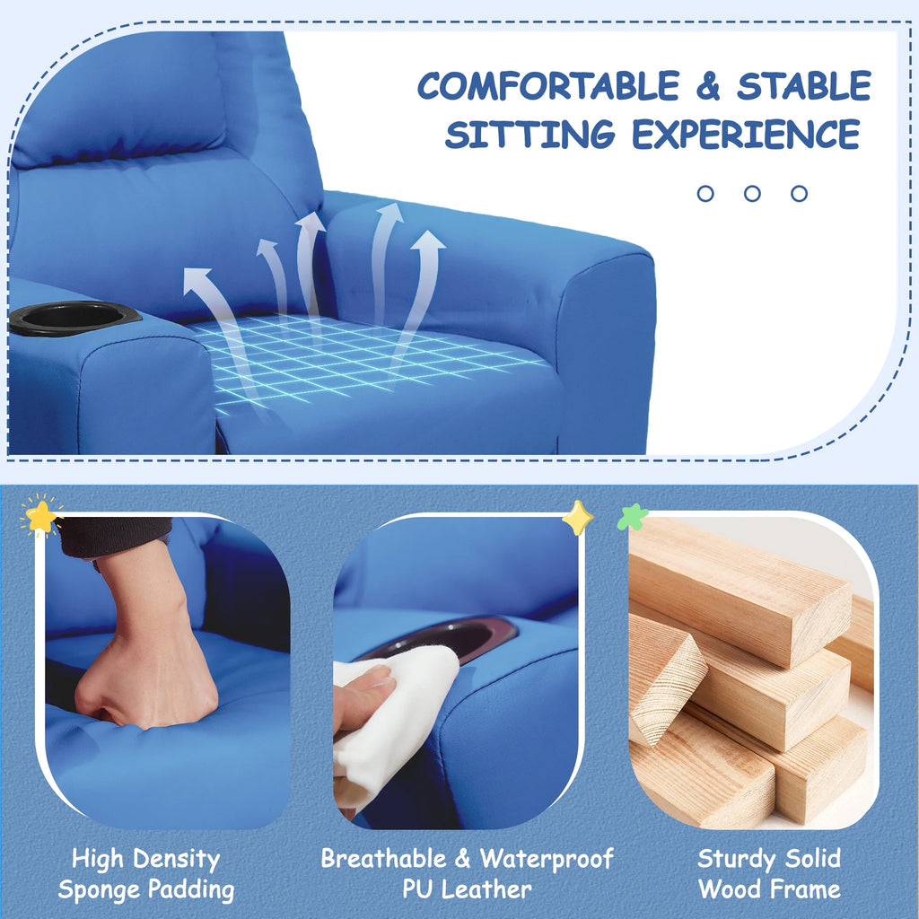 Kids Recliner Chair with Cup Holder Navy Blue O672