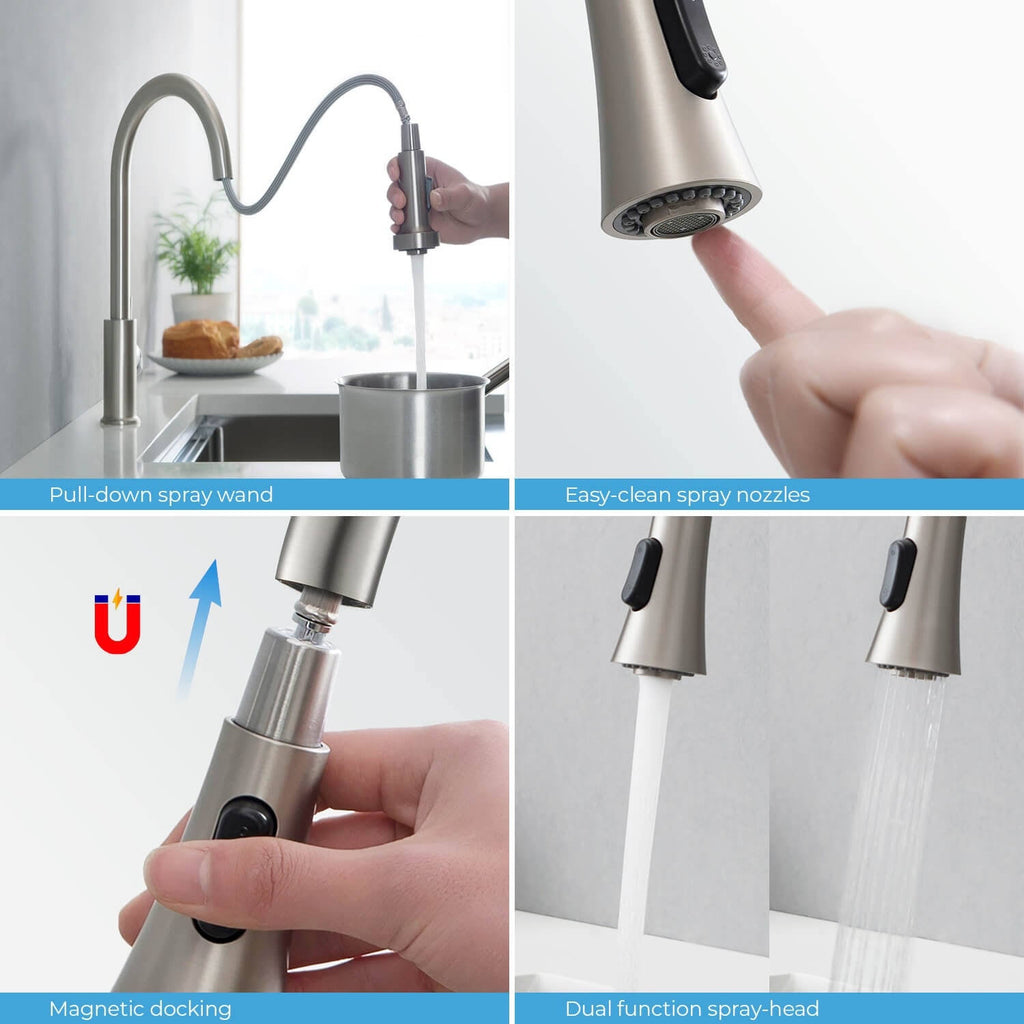 Chrome Pull Out Single Level Kitchen Faucet with Sprayer and Soap Dispenser X481
