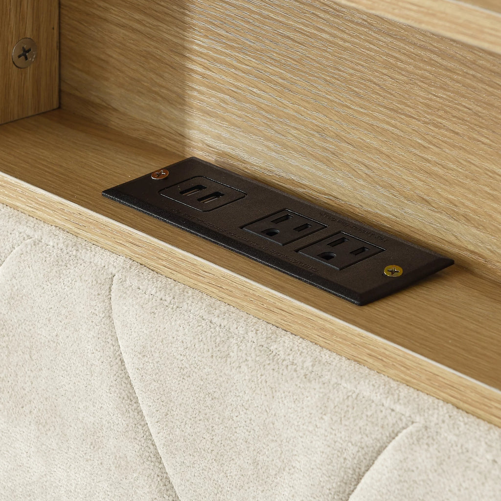 Upholstered Bed 160 x 200 cm with USB and Storage Headboard U648013