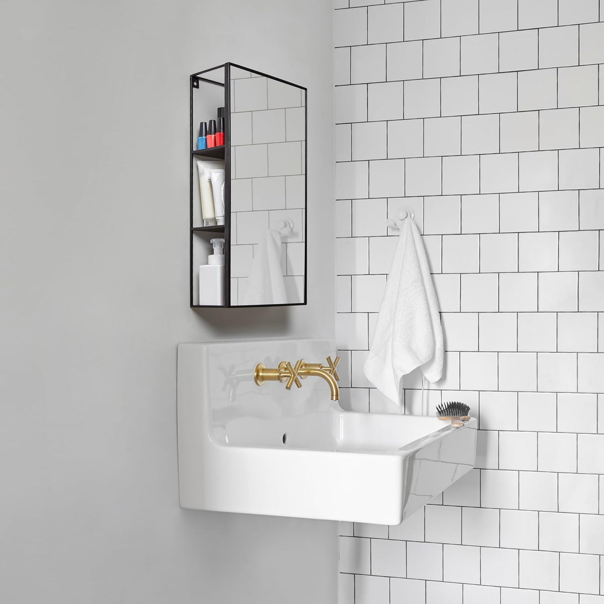 Black Metal Bathroom Mirror Storage Cabinet with 3 Shelves N365