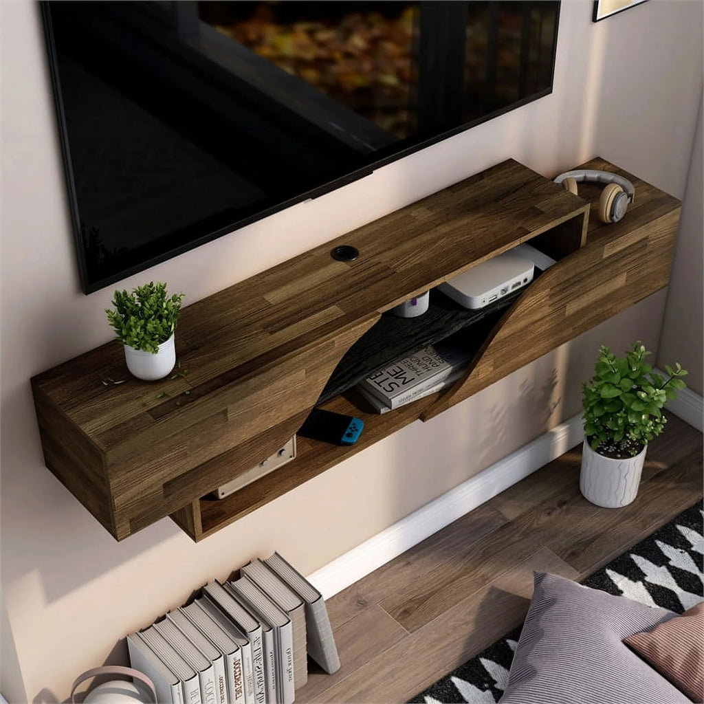 Brown Hickory 2-Shelf Floating TV Console Q2060