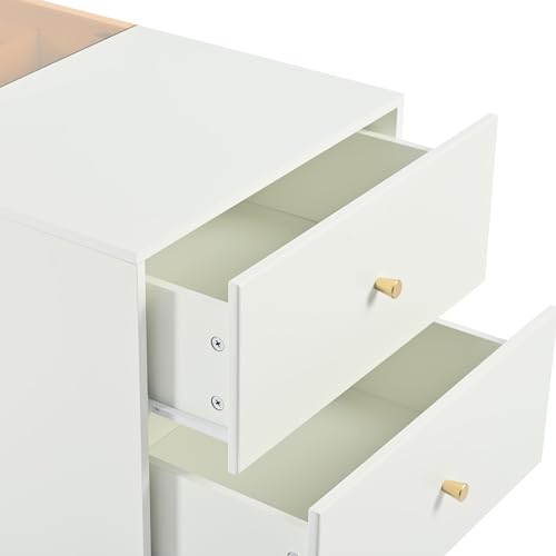 White Glass Top 6 Drawer Wooden Closet Storage Cabinet T10783