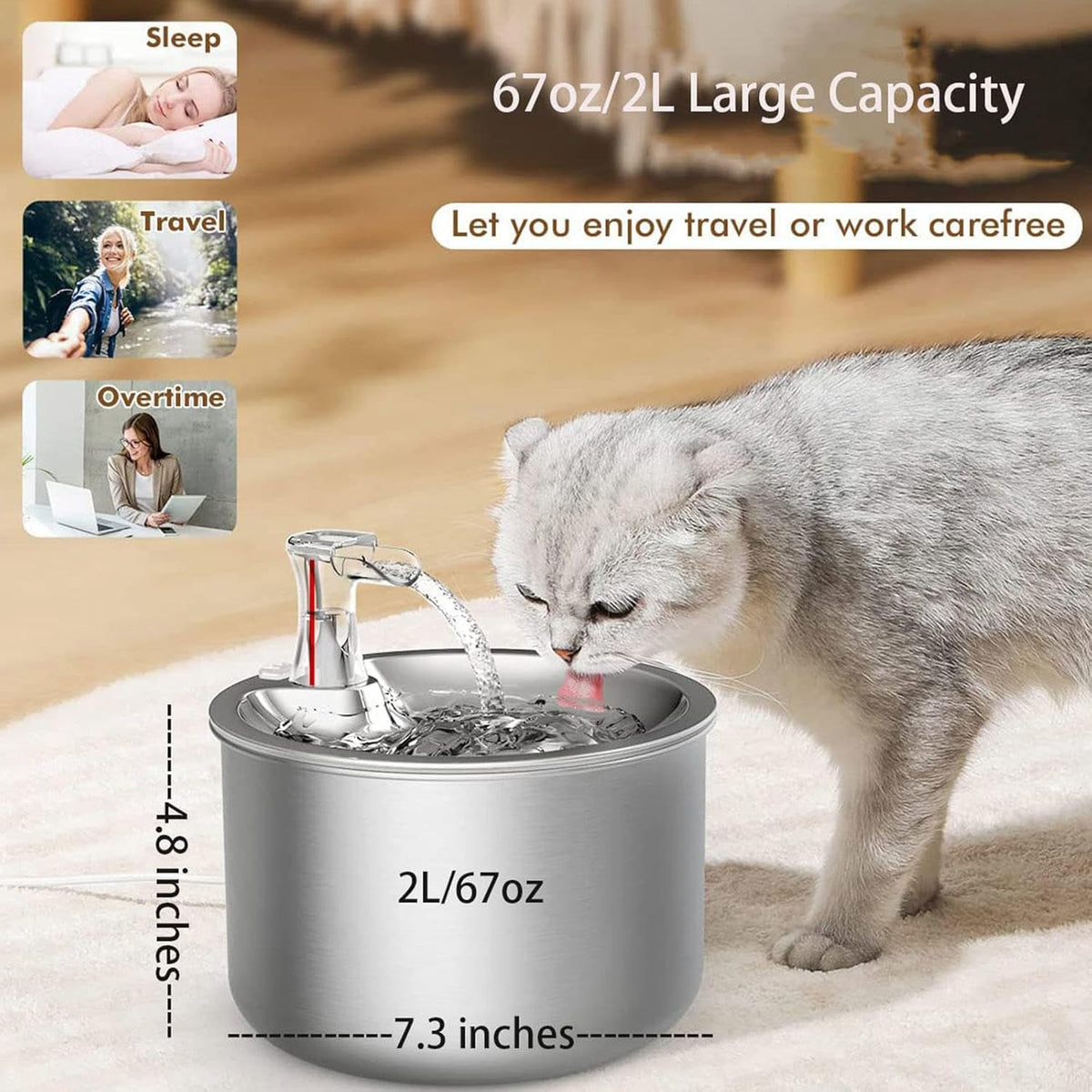 2L/67OZ 304 Stainless Steel Automatic Water Fountain H498