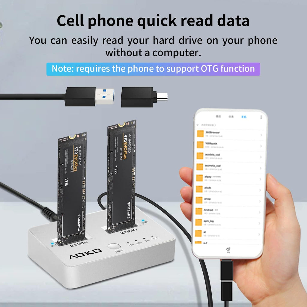 NVMe Dual-Bay Docking Station Clone Duplicator, USB C 3.2 Vertical External M.2 NVMe SSD Enclosure F6967