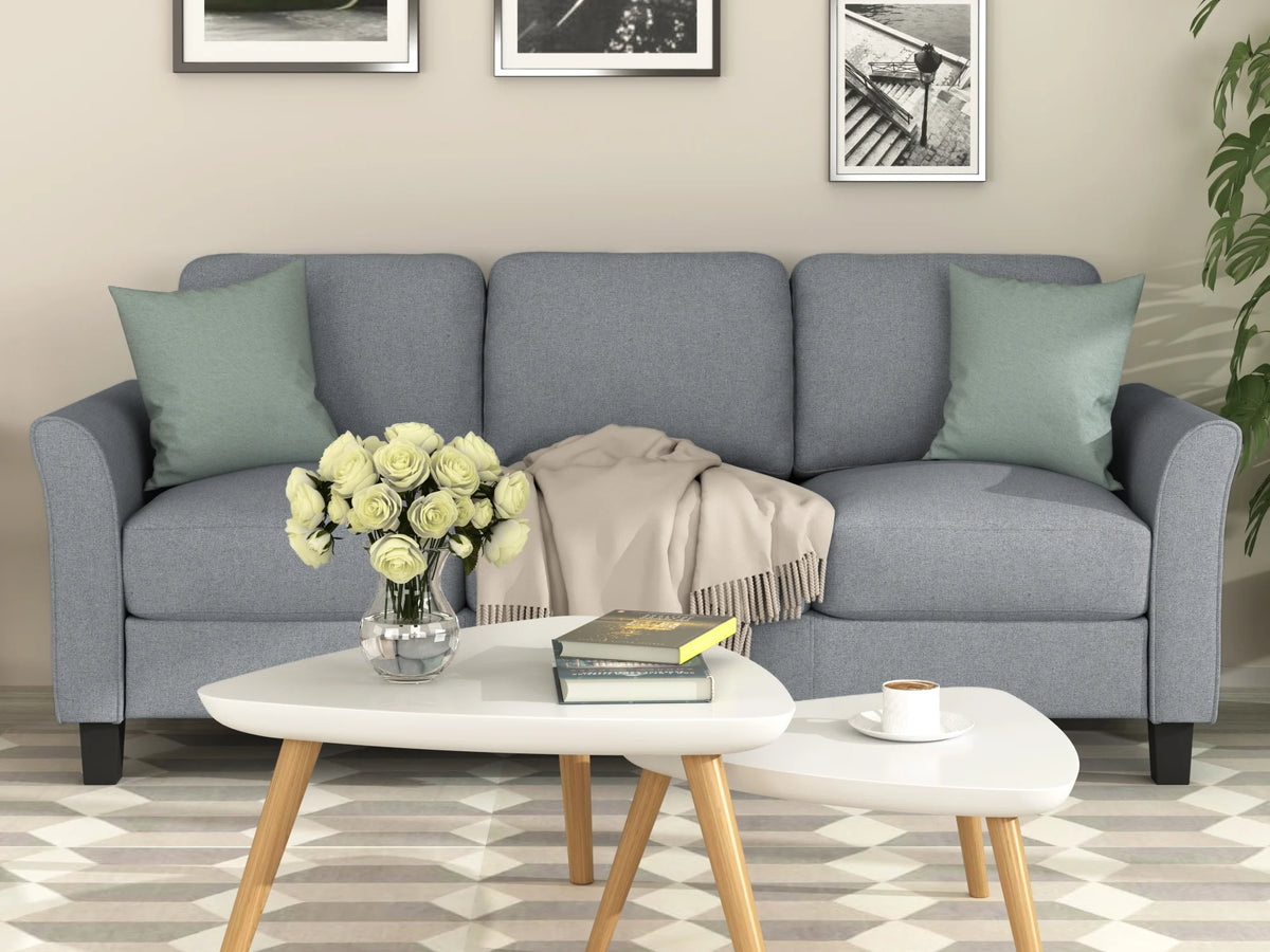 Gray Linen 3-Seat Sofa D420