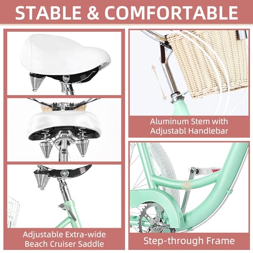 7 Speed 20/24/26 inch Three-Wheeled Bicycle with Basket Q82190